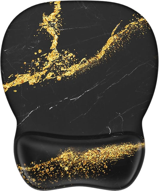 MROCO Ergonomic Mouse Pad with Gel Wrist Rest, Smooth Wrist Support Surface, Non-Slip PU Base for Pain Relief, Comfortable Mousepad for Computer, Laptop, Office & Home, 9.4 x 8.1 in, Black Gold