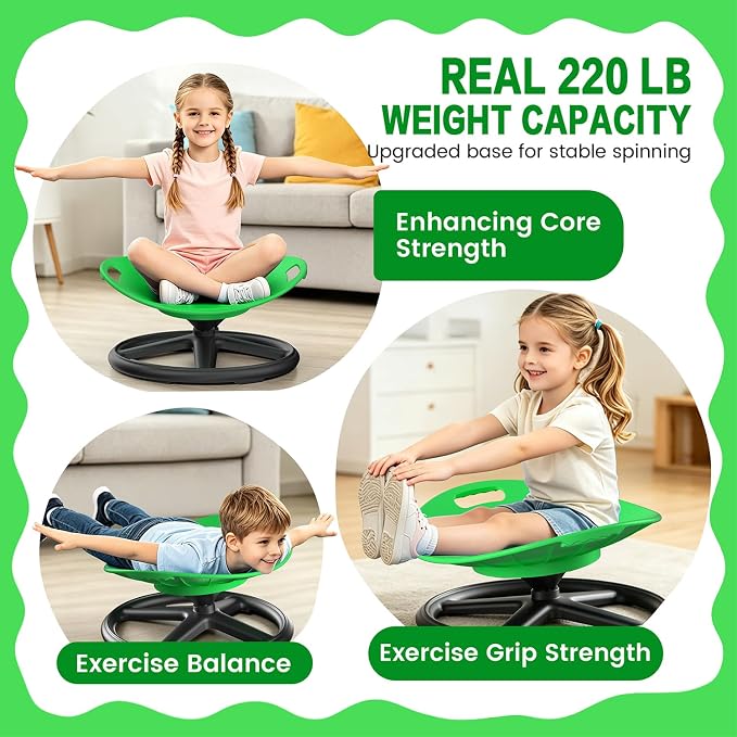 Spinning Chair for Autistic Kids Upgrade Handle Sensory Spinning Chair, 360° Silent Swivel Chair for Kids, Sensory Chair for ADHD Kids for Home & Classroom