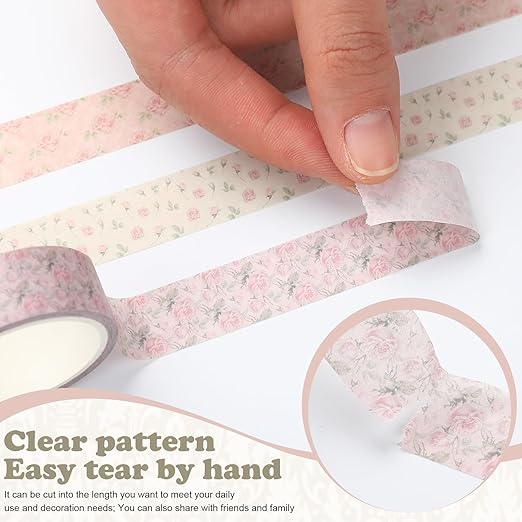 YooNotee 12 Rolls Watercolor Floral Washi Tape Set 15 mm Vintage Flower Decorative Masking Tape for Summer School Arts DIY Craft Scrapbook Journal Supplies Gifts(Dusty Pink,Rose)