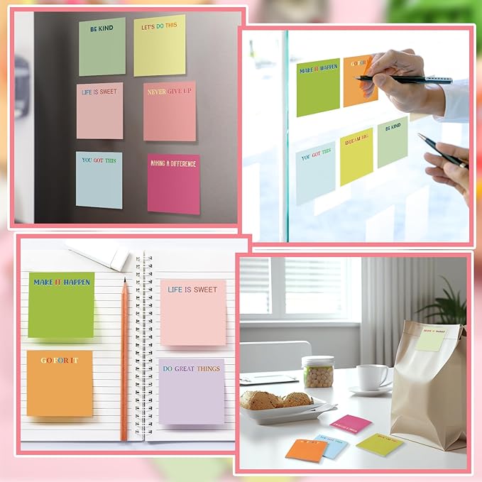 Yinder 24 Pcs Inspirational Sticky Notes Thank You Gift Motivational Sticky Note Pad Employee Appreciation Gift Bulk for Staff Coworker Teacher Nurse Office Groups 3 x 3'' (Motivational,Macaroon)