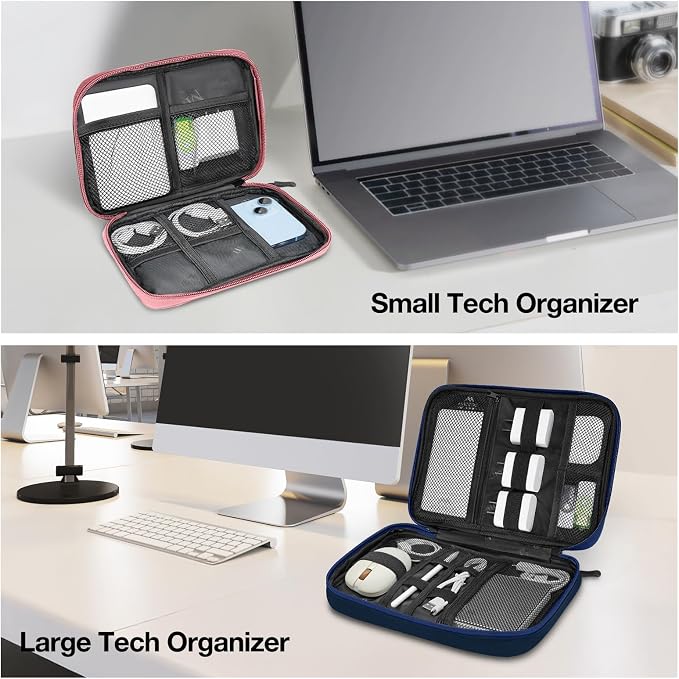 MATEIN Travel Cable Organizer Pouch, Scratch Resistant Portable Charger Case for Electronic Accessories, Travel Tech Bag for Cable, Guitar Picks, Cord Organizer Bag for Work & Office, 2 Pack