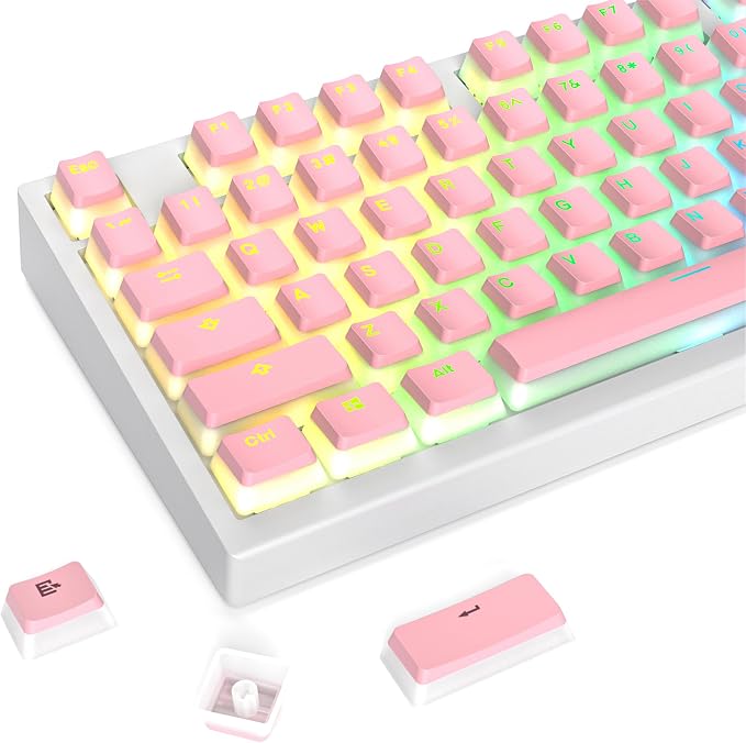 Guffercty kred 117-Key Pink Pudding Keycaps, OEM Profile PBT Anti-Wear Translucent Backlight for Mechanical Keyboard(Pink Pudding)