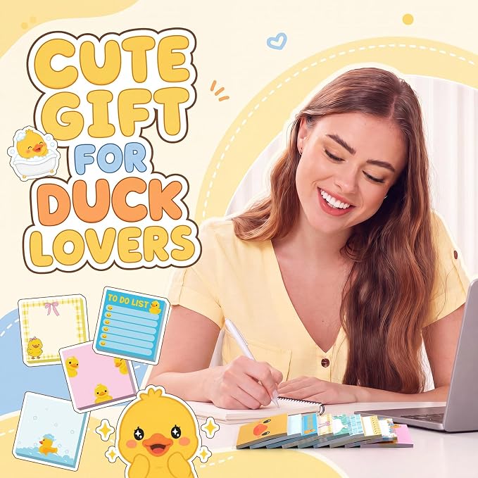 9 Pads Duck Sticky Notes 3x3 Inch Cute Self Stick Notepads Notes Adhesive Memo Pad Office Decor Gifts for Students School Teacher Meeting Office Supplies