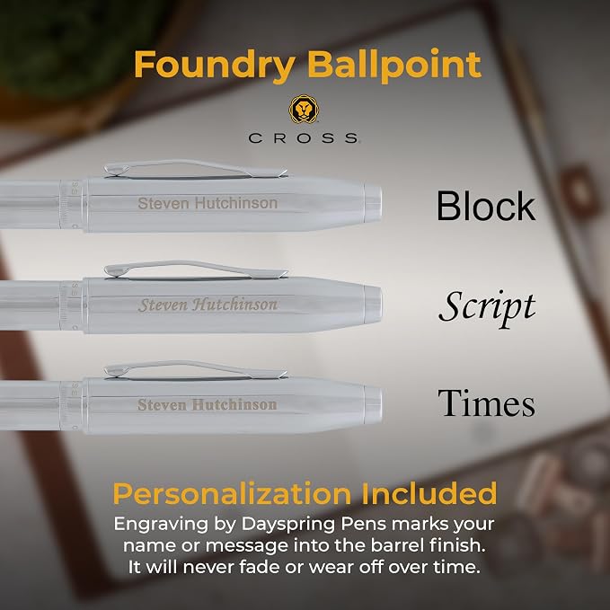 Cross Foundry Ballpoint Pen with Personalized Engraving - Polished Chrome - Gift for Graduation, New Job, Corporate Recognition, or Years of Service