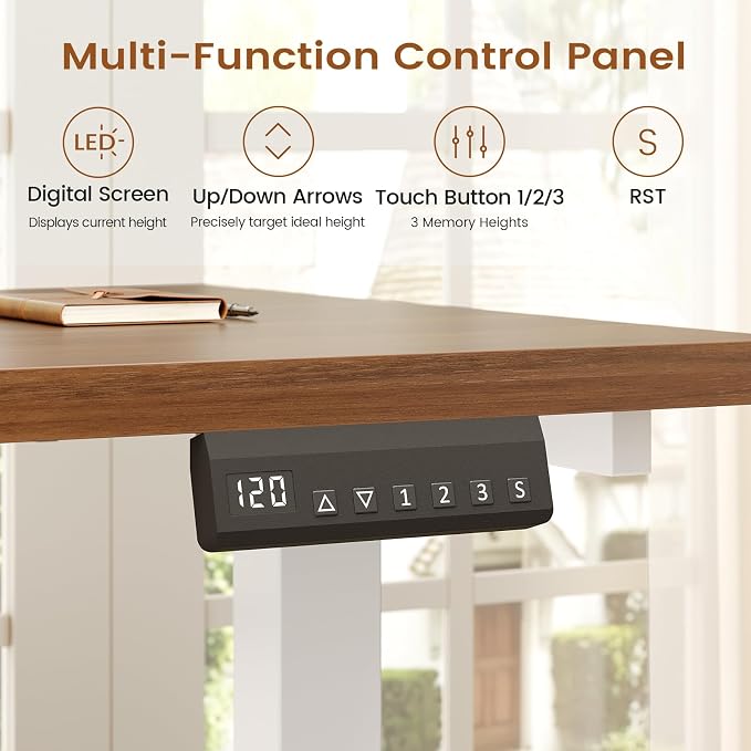 SEDETA 63" L Shaped Electric Standing Desk, Height Adjustable Corner Desk with 7 Fabric Storage Drawers & Power Outlet, 3 Memory Heights, 200lbs Capacity for Home Office Gaming, White + Brown