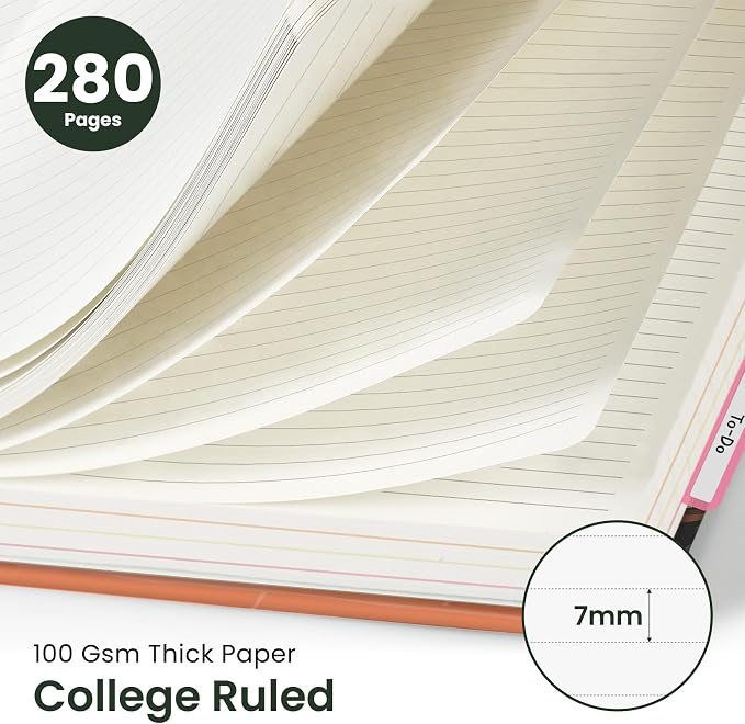 Large Spiral Lined Notebooks for Work with Removable Dividers & Tabs, 8.5"x11" Pretty Hardcover 5 Subject Notebook Journal for Women, College Ruled, Perfect for Study & Office Organization, 280 Pages,Creative Corner