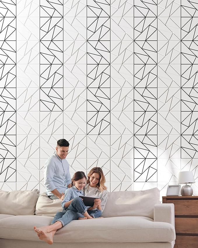 12-Pack Felt Acoustic Panels,12"x12"x0.4" Soundproof Wall Panels, Peel & Stick Sound Proof Foam Panels for Walls, Geometric Noise Reduction Panels for Home Office,Studio (White on Black)