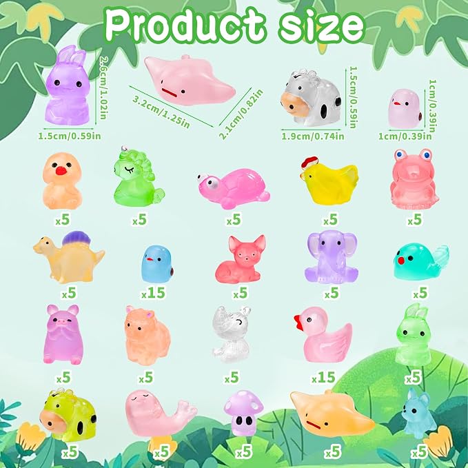 120PCS Glow in the Dark Mini Resin Animals 20 Styles of Luminous Ducks dinosaurswls Frogs and More Tiny Figurines for Fairy Garden Aquarium Terrarium Potted Plants Dollhouse Decor