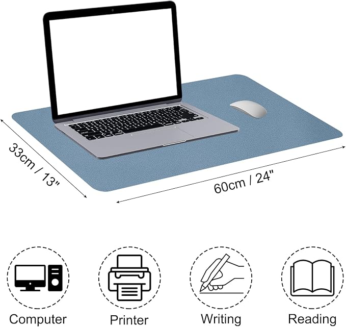 PATIKIL Large Desk Mat, 24"x13" Non-Slip Waterproof PU Leather Desk Pad, Dual Sided Desktop Protector Cover for Office Home Work Study, Grey Blue