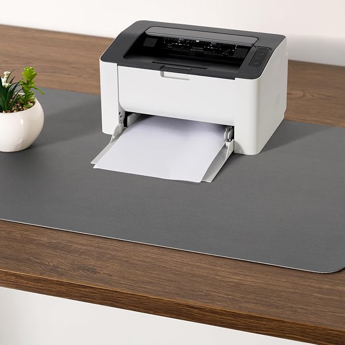 Dual Sided Desk Pad Faux Leather Desk Mat Large Mouse Pad | Desk Pad Protector Non-Slip Waterproof Desk Mouse Pad for Writing Desk, Office, Home(Green Gray 35.4"X17")