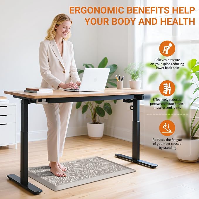 Mattitude 4/5 Inch Kitchen Mat, 20x32in Heavy Duty Ergonomic Comfort Foam Standing Desk Mat, Waterproof Non-Slip Standing Mats and Rugs for Kitchen, Office, Khaki