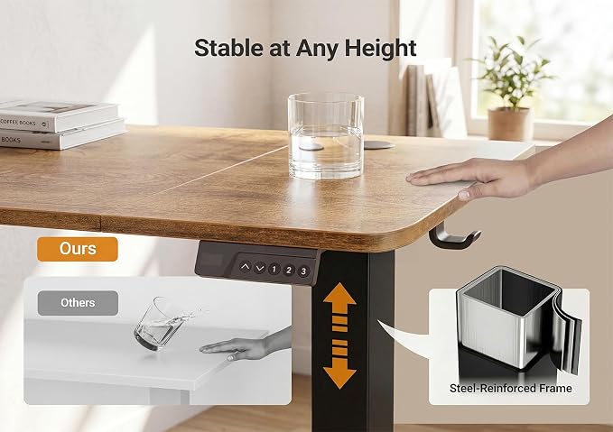 YDN Electric Standing Desk Adjustable Height, 63 x 24 Inches Sit Stand up Desk with Memory Presets & Cable Management, Home Office Desk for Office & Computer Workstation, Black Frame/Rustic Brown Top