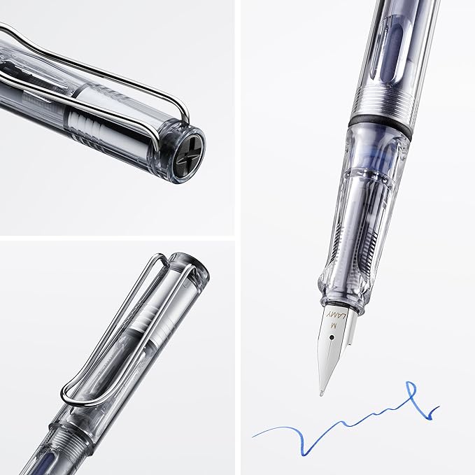 LAMY safari vista - Fountain Pen with ergonomic grip & polished steel nib in size M - ideal for any Writing & Calligraphy - including LAMY T 10 blue cartridge - Right-Handed