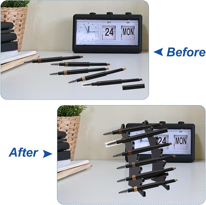 uxcell 6 Pack Plastic Pen Holder, 6 Slot Acrylic Pen Display Stand, Eyebrow Pen Rack, Makeup Brush Organizer for Office Home Store, Horizontal Black
