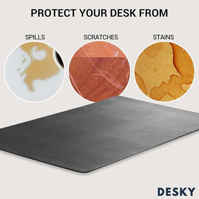 Desky Leather Desk Mat - PU Leather Desk Pad with Anti-Slip Base - Medium