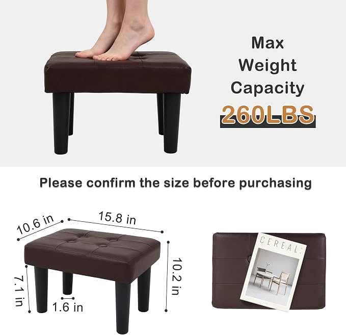 CAROLMADE Footstool Ottoman with Legs, PVC Small Foot Rest Under Desk, Ottoman with Storage for Living Room, Bedroom, Entryway Brown