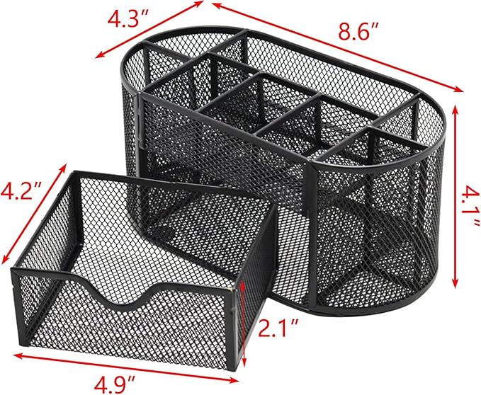 Mesh Desk Organizer, Basics Pen Holder and Desk Organizer with Compartments, Desk Accessories & Workspace Organizers for Office School Home Supplies Teacher Students