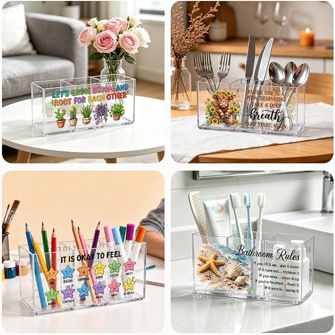 Skeleton Acrylic Desk Organizer, 3 Compartment Pen Holder, “I’m Doing My Best” Gothic Office Storage Box, Cute Skull Stationery Organizer for Desk Decor, Home & Office Supplies for Coworker