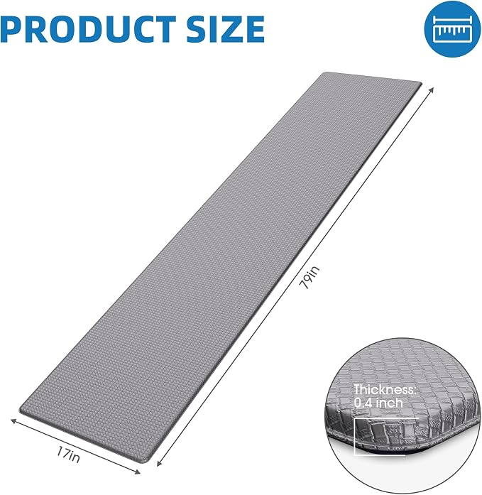 Kitchen Mats for Floor, Extra Long Anti-Fatigue Kitchen Rug, Grey | Cushioned Comfort,Non-Slip Backing,Waterproof Surface,Soft Underfoot,Easy Clean,Kitchen Sink,Laundry Room,Standing Desk