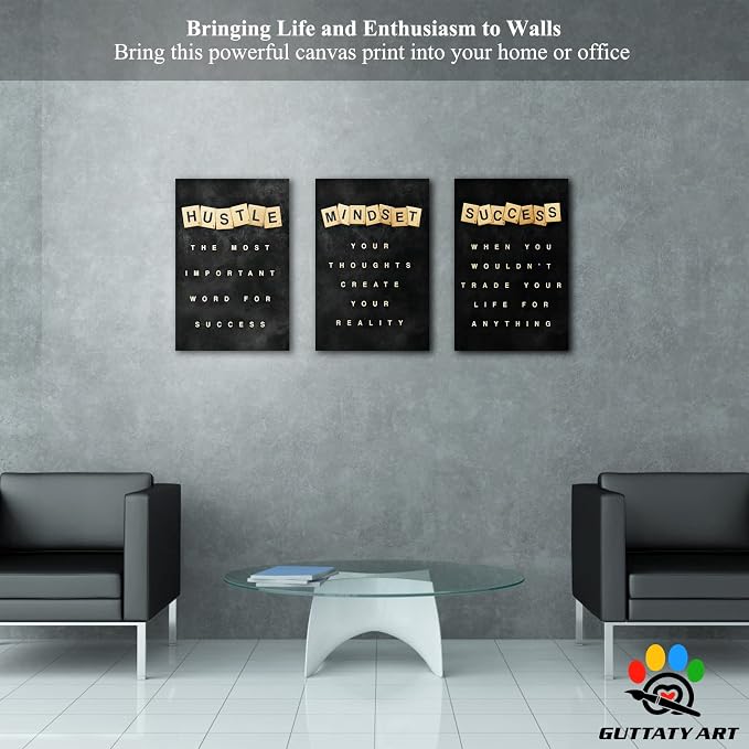 Office Wall Art - 3 Panel Motivational Quotes, Inspirational Canvas Art for Home Office, Positive Quotes Spiritual Words Poster Frame, 16'x24'x3Pcs