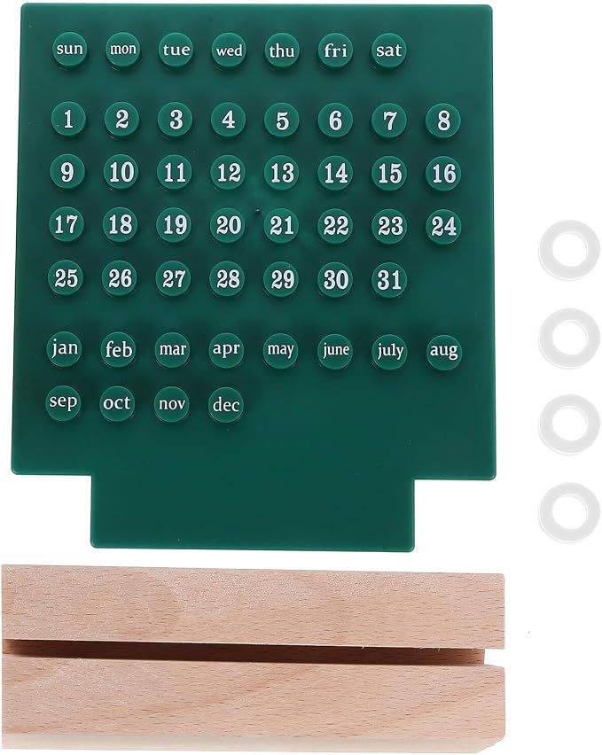 Ipetboom Perpetual Desk Calendar with Movable Rings and Base Reusable Acrylic Table Calendar for Office and Home Decoration Classic Manual Date Display Accessory in Green