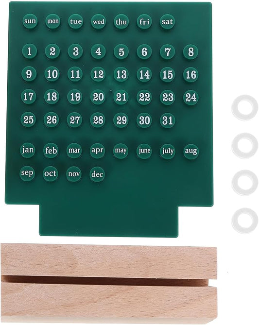 Ipetboom Perpetual Desk Calendar with Movable Rings and Base Reusable Acrylic Table Calendar for Office and Home Decoration Classic Manual Date Display Accessory in Green