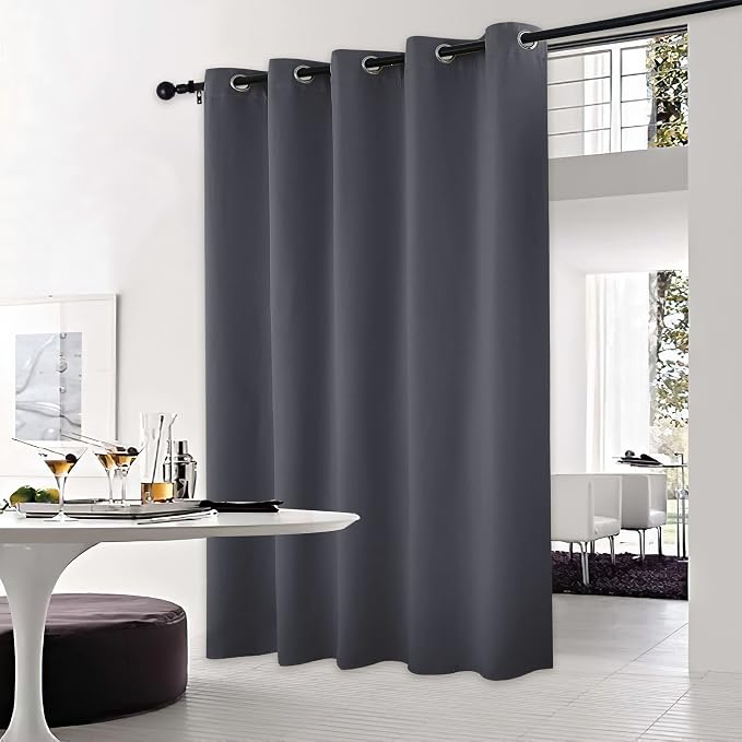 NICETOWN Sliding Door Curtains, Wide Thermal Blackout Patio Door Curtain Panel, Sliding Door Drapes/Draperies with Grommet Top (Gray, W70 x L84)