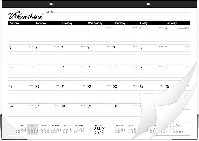 2026-2027 Desk Calendar - 18 Monthly Desk Calendar 2026-2027, Jul 2026 - Dec 2027, 17" x 12", Desk/Wall Calendar 2-in-1 with Notes, Corner Protector, Ruled Blocks - Standard