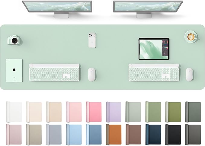YSAGi Leather Desk Protector, Office Mat, Large Mouse Mat, Non-Slip PU Leather Blotter, Laptop Desk Mat, Waterproof Writing Pad for Office and Home(Pale Green, 63" x 17.2")