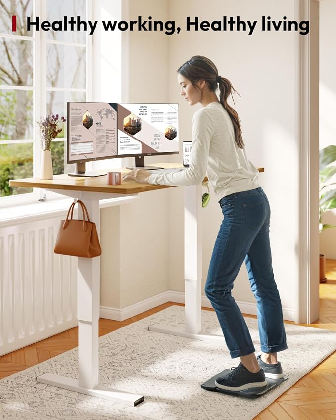 SANODESK Height Adjustable Electric Standing Desk 55x24 Inches, Sit Stand Desk with Splice Board for Home Office, Ergonomic Computer Workstation, Study & Gaming, White Frame/Maple Top
