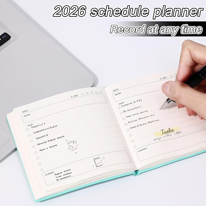 2026 Undated Daily Planner With Hourly Schedule Notebook ，3pcs Small Handheld Planner Pocket Purse Day Planner Size3.9" X 3.9", Leather Softcover Undated Hourly Small Organize Tasks And Appointments Office Supplies Book For Men Women(Green+Black+Brown)