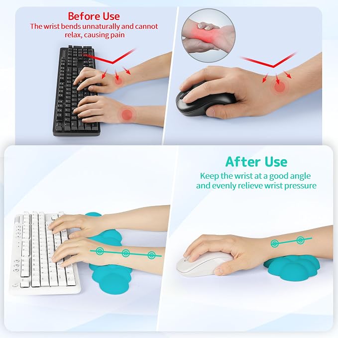 Sushret Cloud Wrist Rest Keyboard, Cloud Keyboard Wrist Pad Set with PU Leather Memory Foam, Cute Arm Rest for Palm Support, PC/Gaming Desk Accessories/Office Setup/Computer Hand Cushion - Scuba Blue
