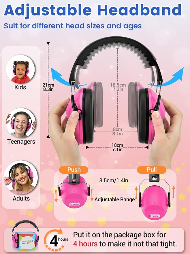Dr.meter Ear Muffs for Noise Reduction: SNR27.4 Noise Cancelling Headphones for Autism with Adjustable Headband - Kids Ear Protection for Monster Truck, Airplane, Fireworks, Concerts and Kids Autism