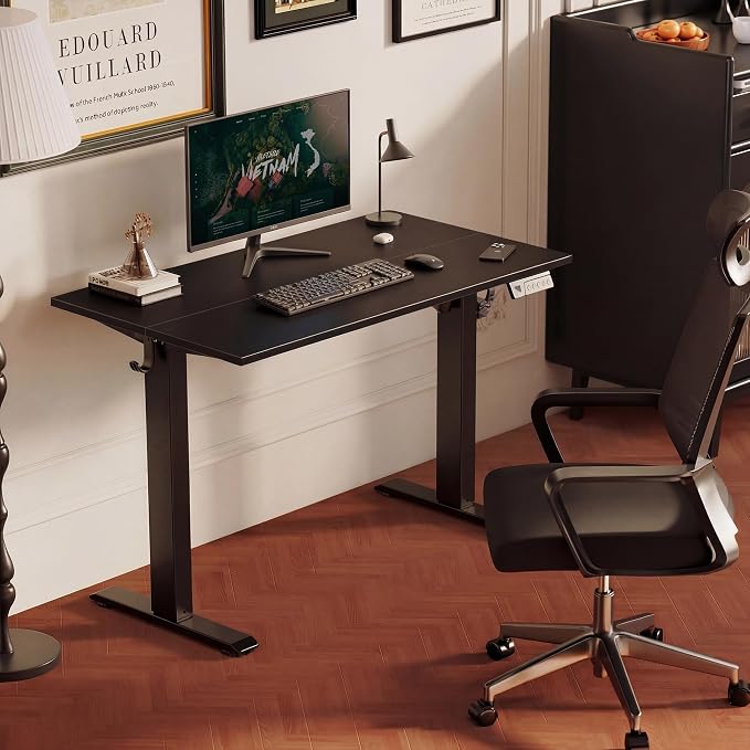 YDN Electric Standing Desk, 40x24 Inch, Black | 3 Memory Presets, Cable Management, Adjustable Height, Sit Stand, Computer Workstation, Home Office