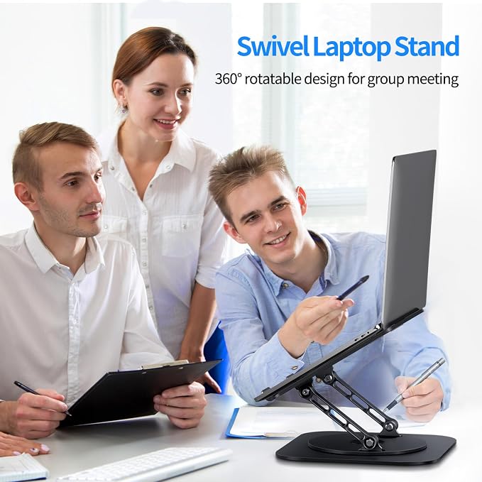 AOEVI Adjustable Laptop Stand with 360 Rotating Base, Computer Stand for Laptop Ergonimic Foldable Laptop Riser for Desk Compatible with MacBook Pro/Air Notebook up to 16 Inches, Black