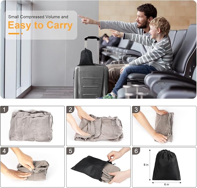 Inflatable Travel Foot Rest Pillow, Kids Airplane Bed, Adjustable Height Leg Pillow for Air Travel, Make a Flat Bed for Kids and Toddlers, Great for Airplane, Train, car（Grey, 1 Pack）