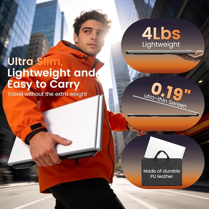 SMISEACOW Triple Laptop Screen Extender 15.6", 1080P FHD IPS 0.18" Ultra-Slim & 3.9 lbs, Plug-Play Portable Triple Monitor for Laptops Fits 13-17.3" Laptops, Compatible with Win/Mac/Android