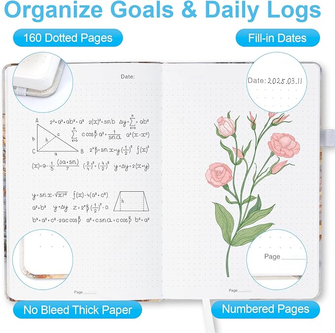 Dotted Journal Notebook A5, Dot Grid Bullet Journal for Women, 160 Pages with 100gsm Thick Paper for Journaling, Planning, Habit Tracking & Notes, Gift for Women, Deer