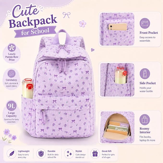 BTOOP School Backpacks for Teen Girls Bookbags Lightweight Kids Backpack School Bags Set with Lunch Box Pencil Case