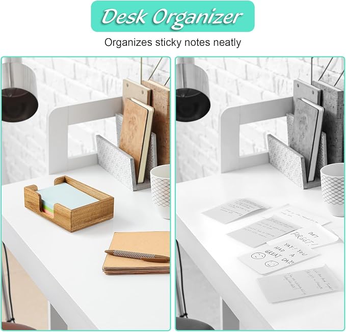 Bivvclaz Acacia Wood Sticky Note Holder, 4 x 6 Inch Notepad Holder Dispenser with Dual Openings, Self Stick Note Pad Holder, Memo Pad Holder Dispenser Organizer for School Office Desk Supplies