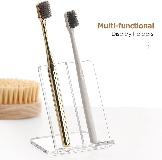 SANRUI Clear Acrylic Pen Holder for Desk, Modern Desktop Organizer, Sleek Pencil Display Stand, Aesthetic Office Accessories, Ideal Graduation & Birthday Gift for Men, Women & Students, 2 Slots