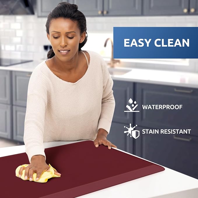 KitchenClouds Kitchen Mat Cushioned Anti Fatigue Kitchen Rug 17.3"x39" Water Resistant Non Slip Kitchen Rugs and Mats Standing Desk Mat Comfort Floor Mats for Kitchen House Sink Office (Red)