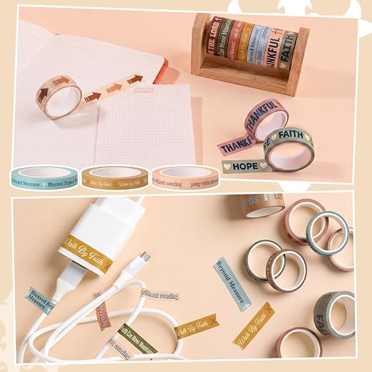 Christian Washi Tape Set 24 Rolls 12 Styles with 4 Widths (0.75cm/1cm/2cm/3cm) x 3cm Length Religious Scripture Decorative Tape for Scrapbooking Journaling Gift Wrapping Arts DIY Crafts