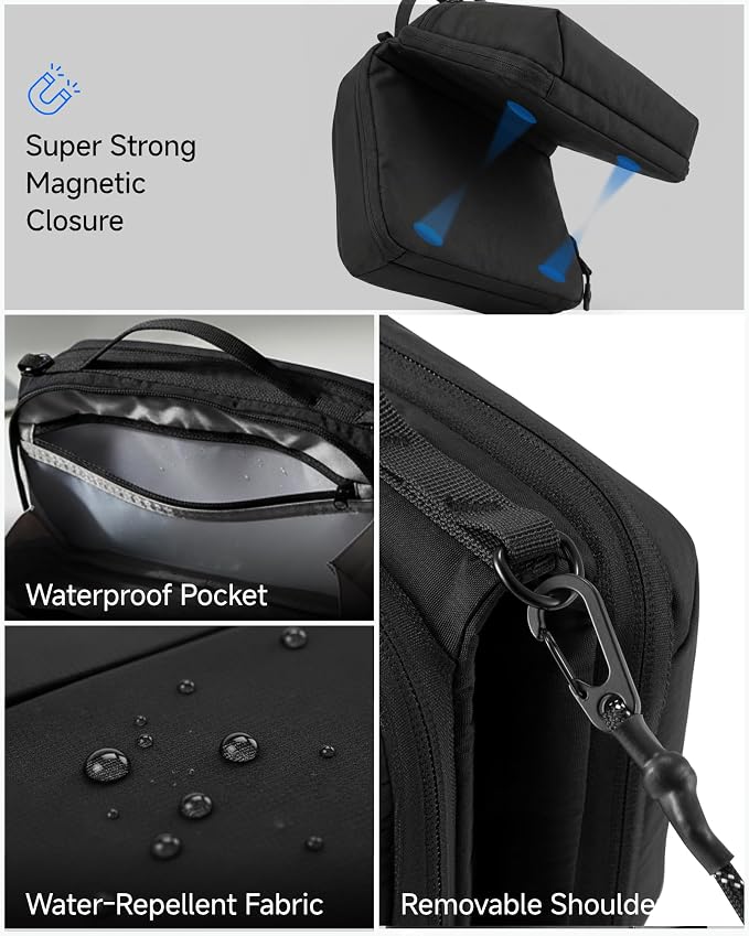 LUGGEX Large Tech Pouch, Cable Organizer Bag with Removable Crossbody Strap, Dual Accessories Bag & Water Resistant for Kindle, Chargers, Cord, Earphone for Travel Office All-in-One, Black CBX01