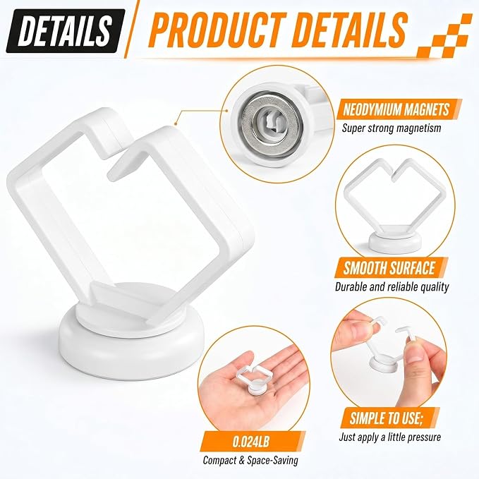 Konohan 10 Pack Magnetic Cable Holder 19 Lbs Heavy Duty, 3/4" Magnetic Cable Organizer Clip for Server Rack, Automotive Wiring, Marine Electrical, Home and Office Organization(White)