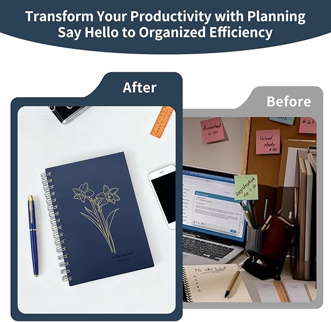 Vebermo 2026 Daily Planner Notebook, Spiral Journals with Pen Set, A5 Hardcover Academic Hourly Schedules Appointment Planner for Office Home School, DeepBlue