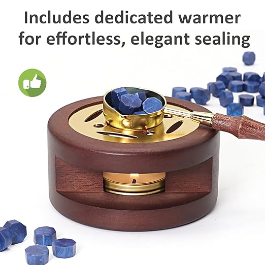 Wax Seal Beads Kit - 300pcs Ivory White Sealing Wax Beads with Wood Melting Warmer, Spoon & 10 Mini Candles for Stamp Seals, Wedding Invitation, Envelope, Cards, Gift Wrapping Decorations