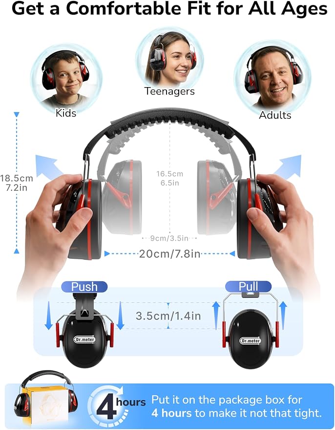 Dr.meter Ear Protection Ear Muffs, 31dB Noise Reduction Safety Earmuffs with Adjustable Headband for Adults Kids Autism Sensory Hearing Protection, Earmuff for Range Mowing, Hunting, Monster Jam