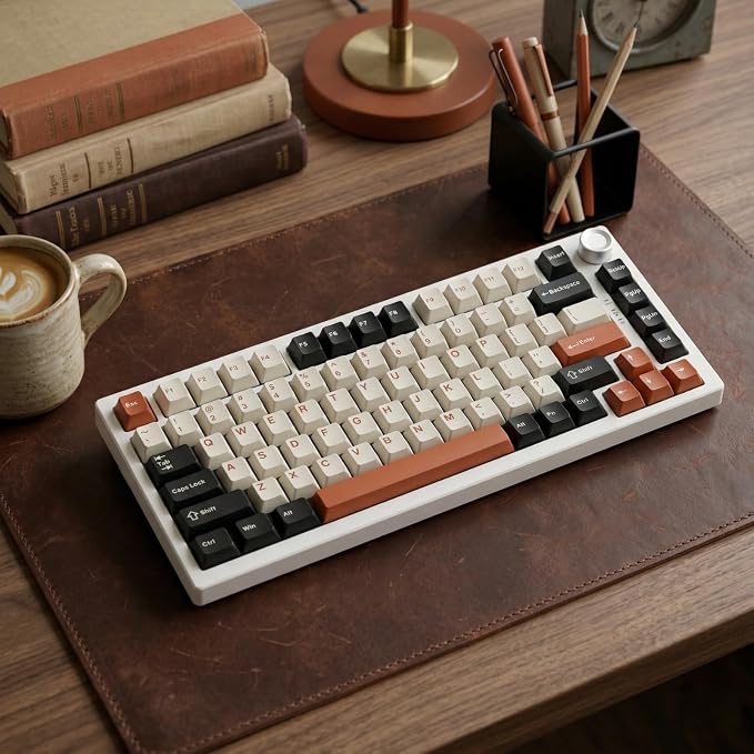 130 Keys PBT Keycaps Set, Double Shot Cherry Profile Custom Keycaps, Black White Brown Retro Style Keycap Set for Mechanical Keyboard 60% 65% 75% 87% 96% 104% Layout, MX Switches