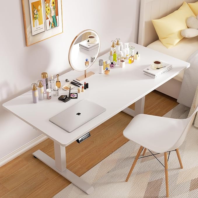 Veken 63" x 28" Super Large Standing Desk, Height Adjustable Electric Computer Desk, Sit to Stand Up, Modern Workstation for Home Office, Walking Pad, Writing, Gaming Bedroom Study, White